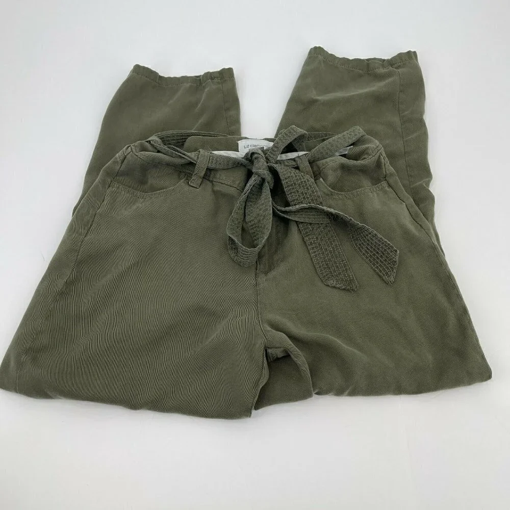 Liz Claiborne Pants 4 Womens Classic Paper Bag Self Tie Ladies Green Lyocell